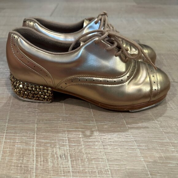 LADIES JASON SAMUELS SMITH TAP SHOES GOLD SIZE 4.5 BLOCH - Picture 1 of 9